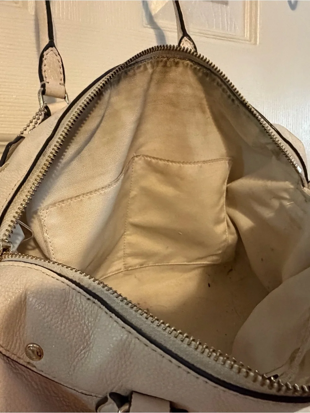 Coach Cream Pebbled Leather Satchel with Top Handles